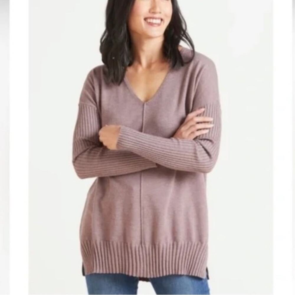 Evereve Everly Mauve Purple Pullover V-neck Ribbed Sweater Size Small